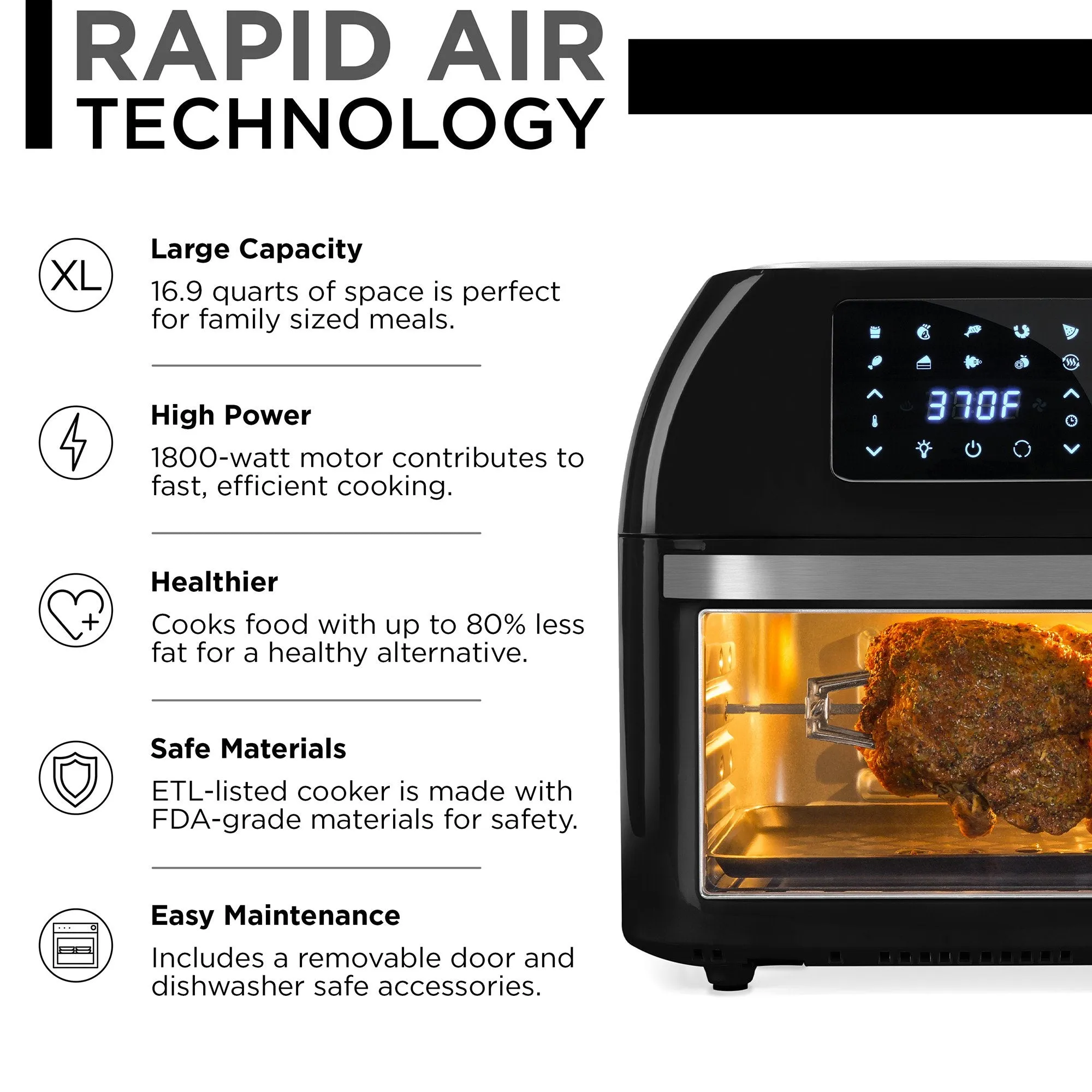 16.9qt 1800W 10-in-1 XXXL Air Fryer Countertop Oven, Rotisserie, Dehydrator