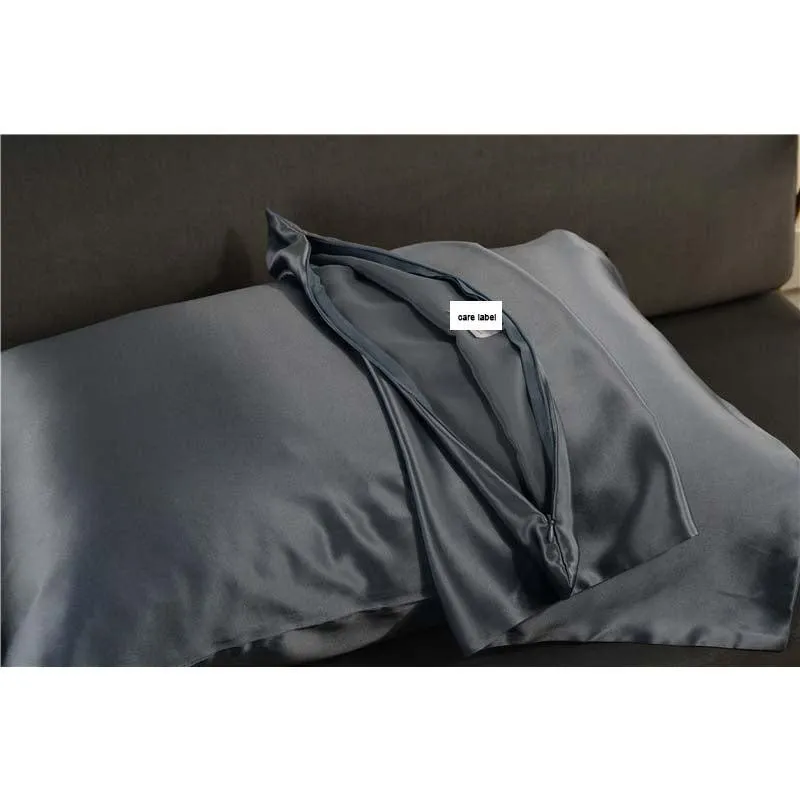 19 Momme silk pillowcase - Queen - Hidden Zip - Grey Blue