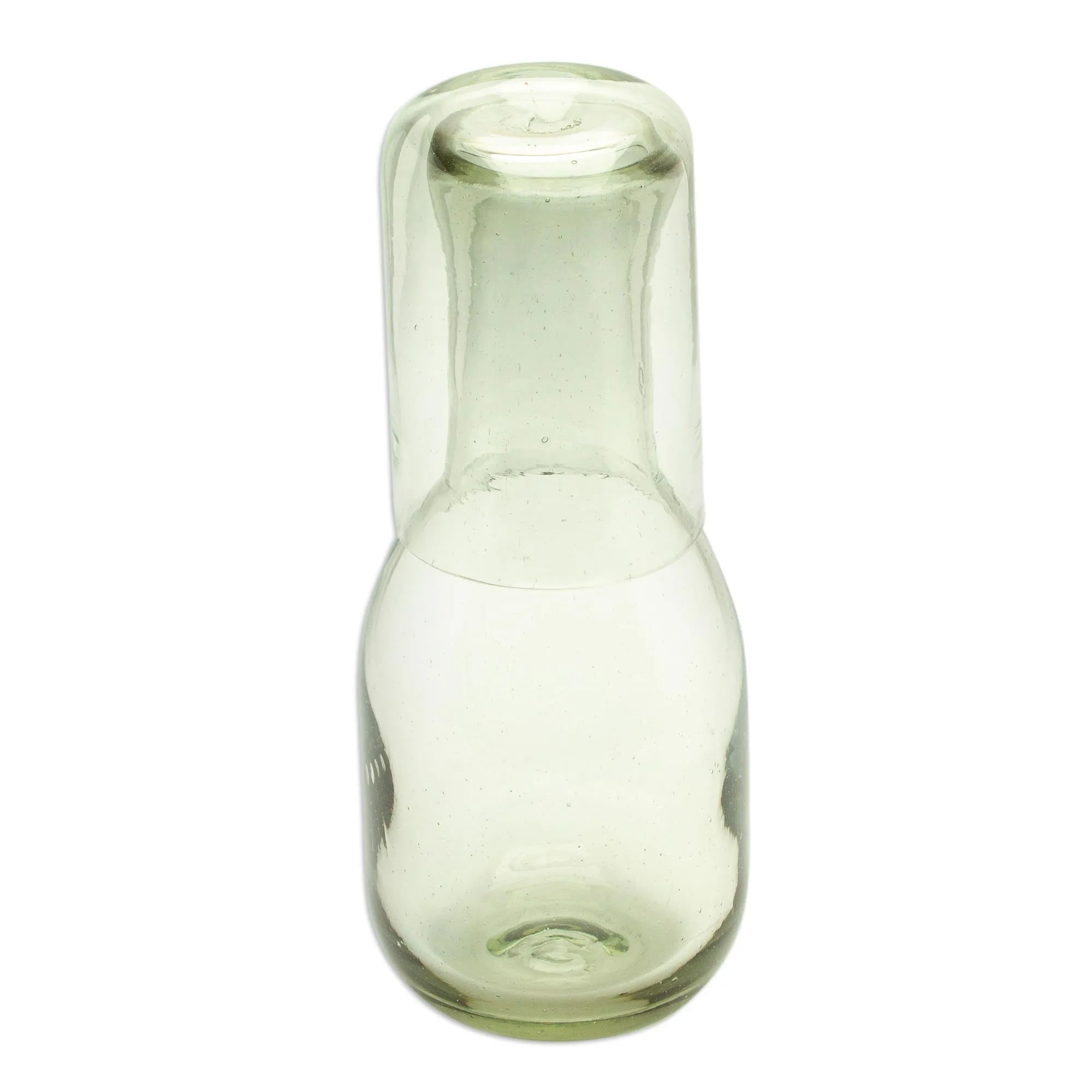 2-Piece Set of Recycled Glass Handblown Carafe and Glass - Cheers | NOVICA