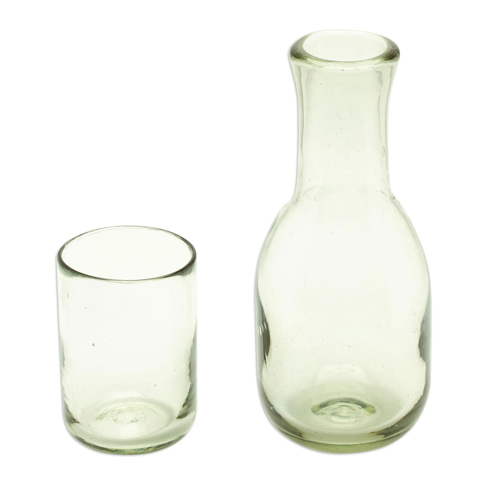 2-Piece Set of Recycled Glass Handblown Carafe and Glass - Cheers | NOVICA