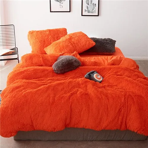 2020 New Long hair Fleece bedding set 5pcs/set (duvet cover flat sheet 2 pillowcase 1 cushion) flannel winter warm bed linen set