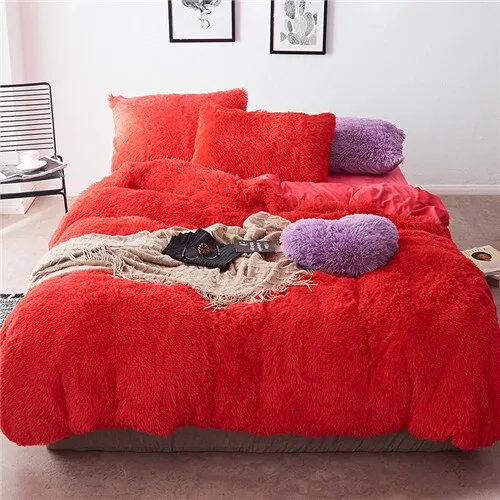 2020 New Long hair Fleece bedding set 5pcs/set (duvet cover flat sheet 2 pillowcase 1 cushion) flannel winter warm bed linen set