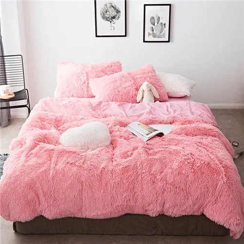 2020 New Long hair Fleece bedding set 5pcs/set (duvet cover flat sheet 2 pillowcase 1 cushion) flannel winter warm bed linen set