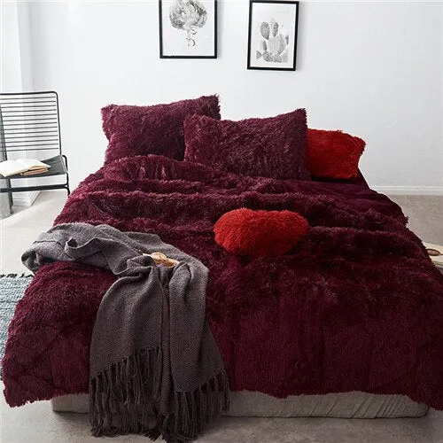 2020 New Long hair Fleece bedding set 5pcs/set (duvet cover flat sheet 2 pillowcase 1 cushion) flannel winter warm bed linen set