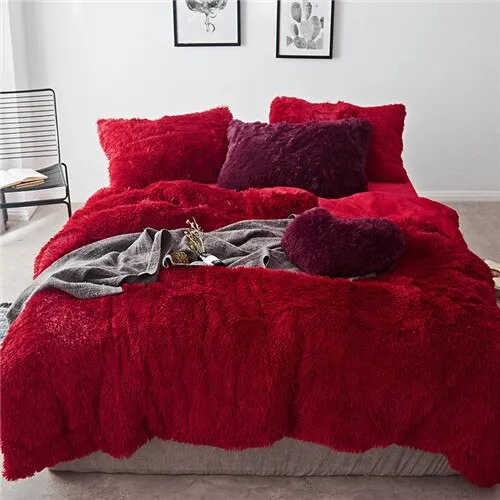 2020 New Long hair Fleece bedding set 5pcs/set (duvet cover flat sheet 2 pillowcase 1 cushion) flannel winter warm bed linen set