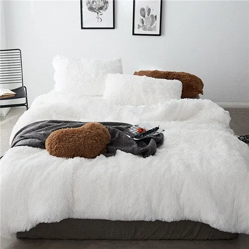 2020 New Long hair Fleece bedding set 5pcs/set (duvet cover flat sheet 2 pillowcase 1 cushion) flannel winter warm bed linen set