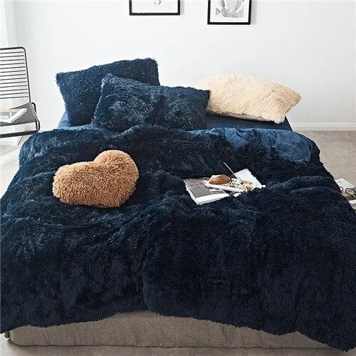 2020 New Long hair Fleece bedding set 5pcs/set (duvet cover flat sheet 2 pillowcase 1 cushion) flannel winter warm bed linen set