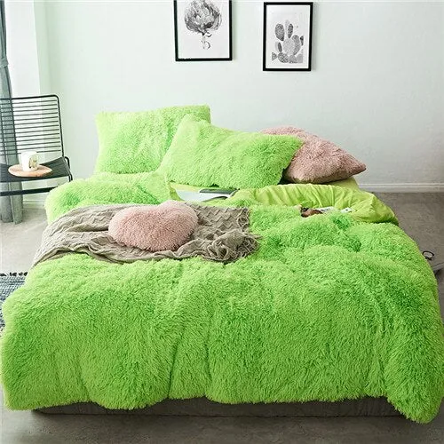 2020 New Long hair Fleece bedding set 5pcs/set (duvet cover flat sheet 2 pillowcase 1 cushion) flannel winter warm bed linen set