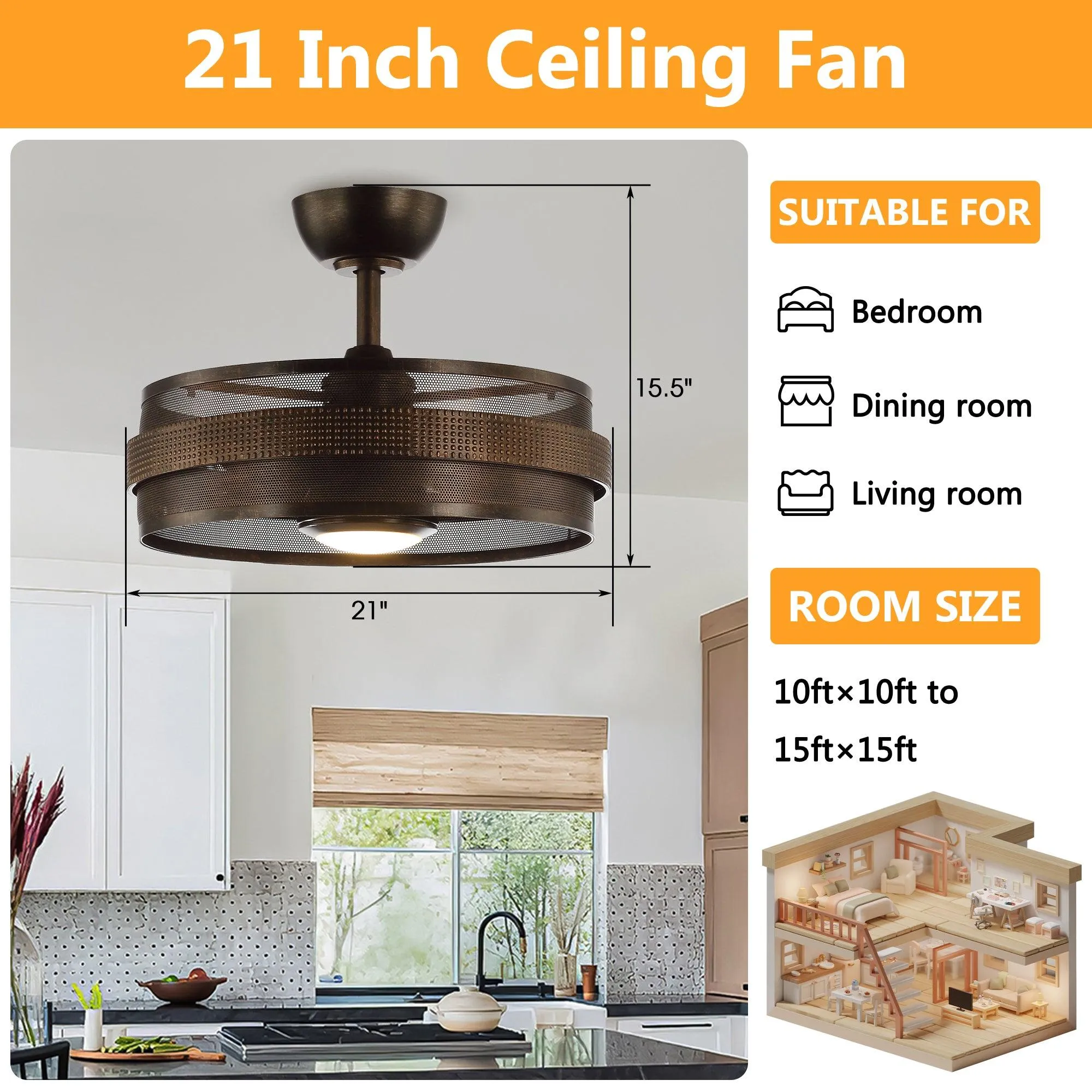 21" Nilgiri Industrial DC Motor Downrod Mount Reversible Ceiling Fan with LED Lighting and Remote Control