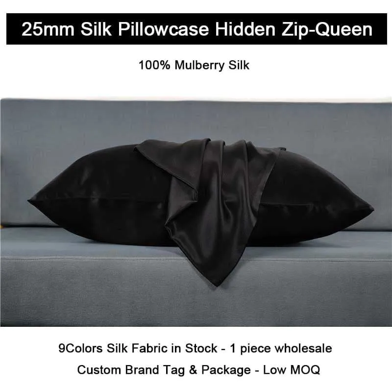 25 Momme Silk Pillowcase - Hidden zip - Queen size - custom and wholesale