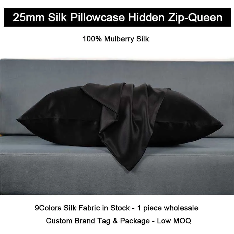 25 Momme Silk Pillowcase - Hidden zip - Queen size - custom and wholesale