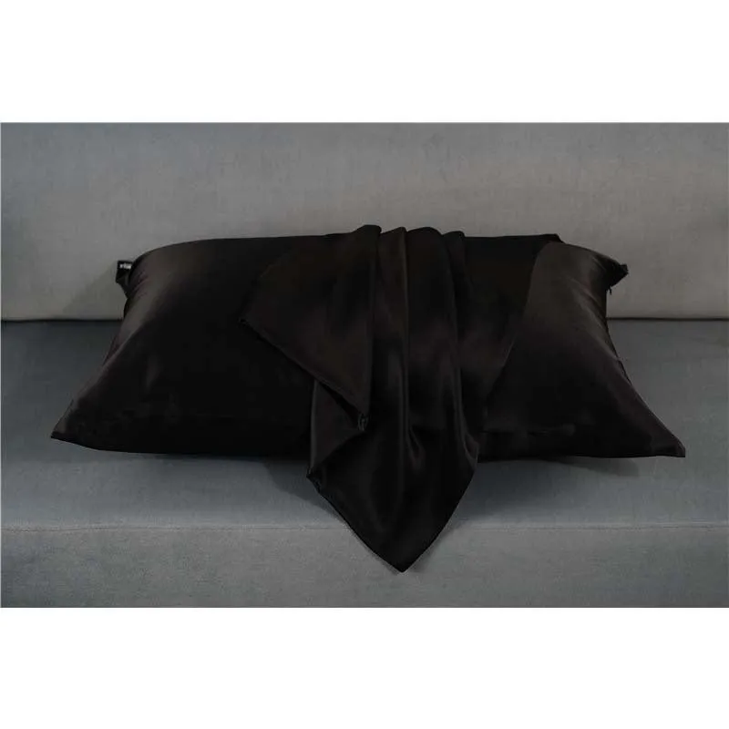 25 momme silk pillowcase - queen - hidden zip - Black