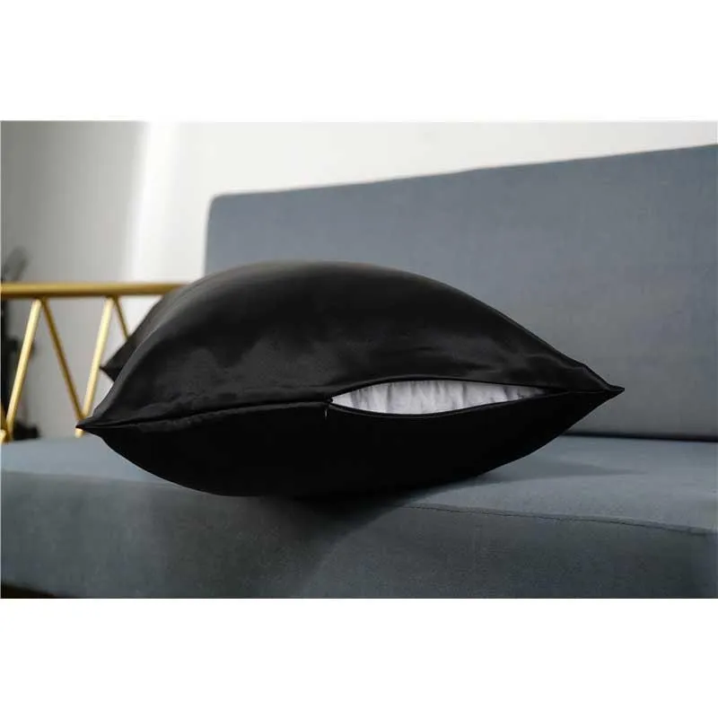 25 momme silk pillowcase - queen - hidden zip - Black