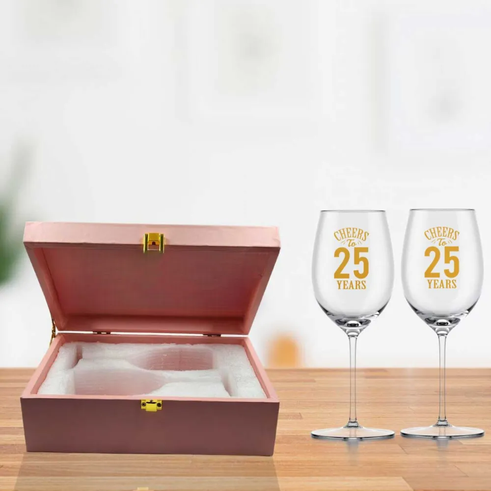 25th Anniversary Gifts for Couples with Wine Glass Set - Available in Black