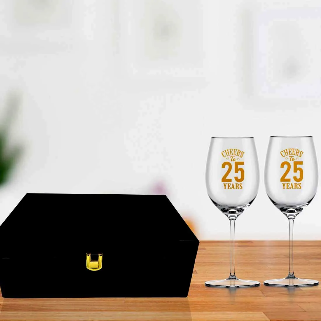 25th Anniversary Gifts for Couples with Wine Glass Set - Available in Black