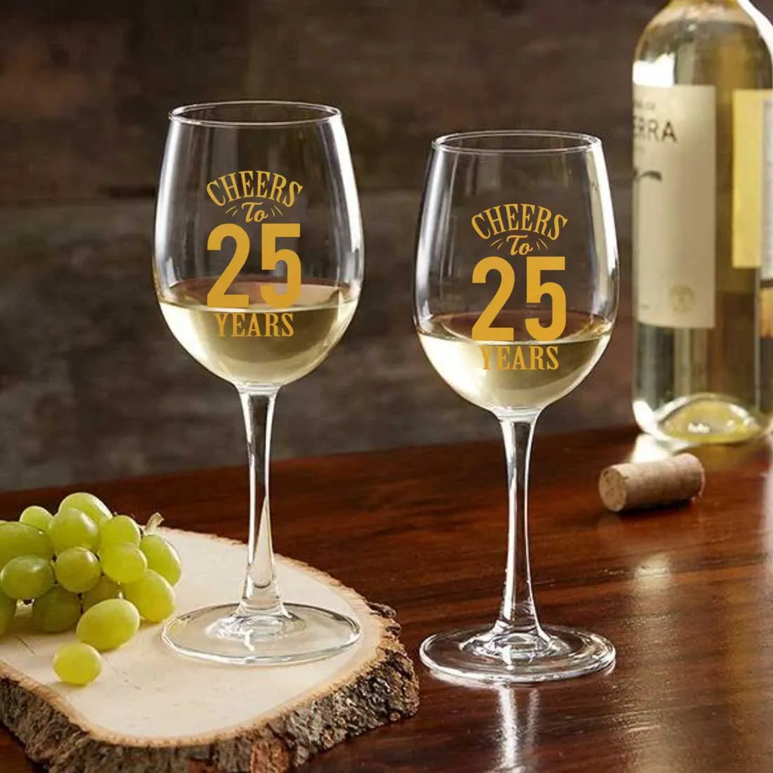 25th Anniversary Gifts for Couples with Wine Glass Set - Available in Black