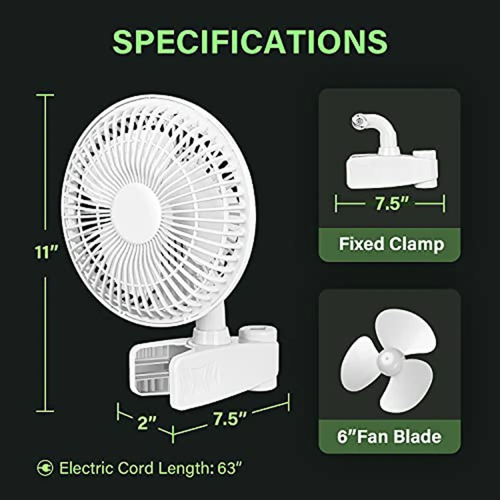 【2pcs】Tent Pole Clip Fan Monkey Fan Wall-Mounted Fans -6inch