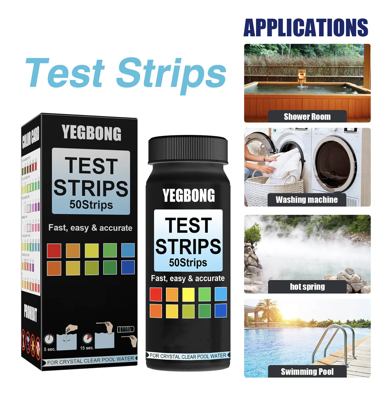 3 in 1 Swimming Pool & Spa Water Test Strips-50 Strips