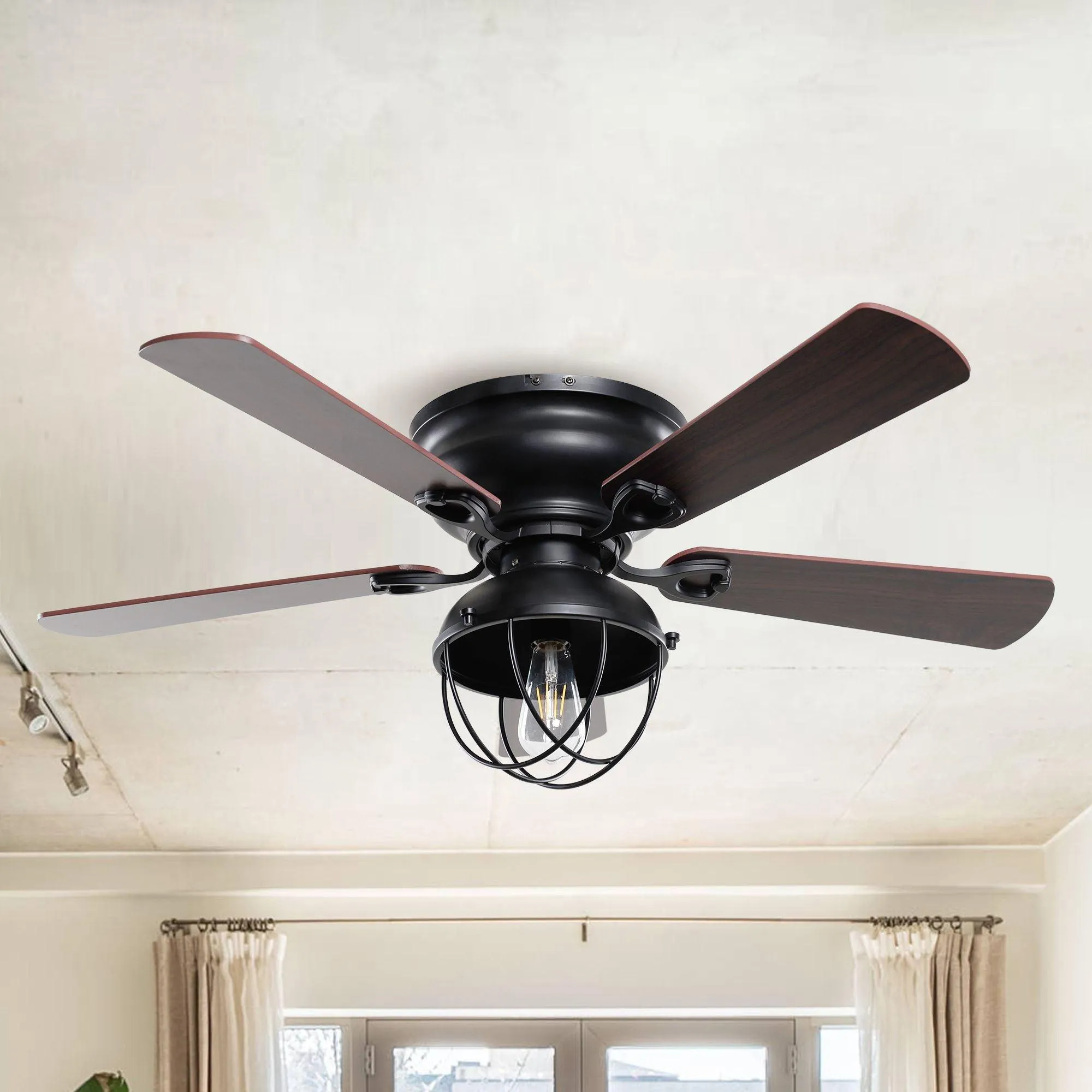 42" Traditional Flush Mount Reversible Ceiling Fan with Lighting and Remote Control