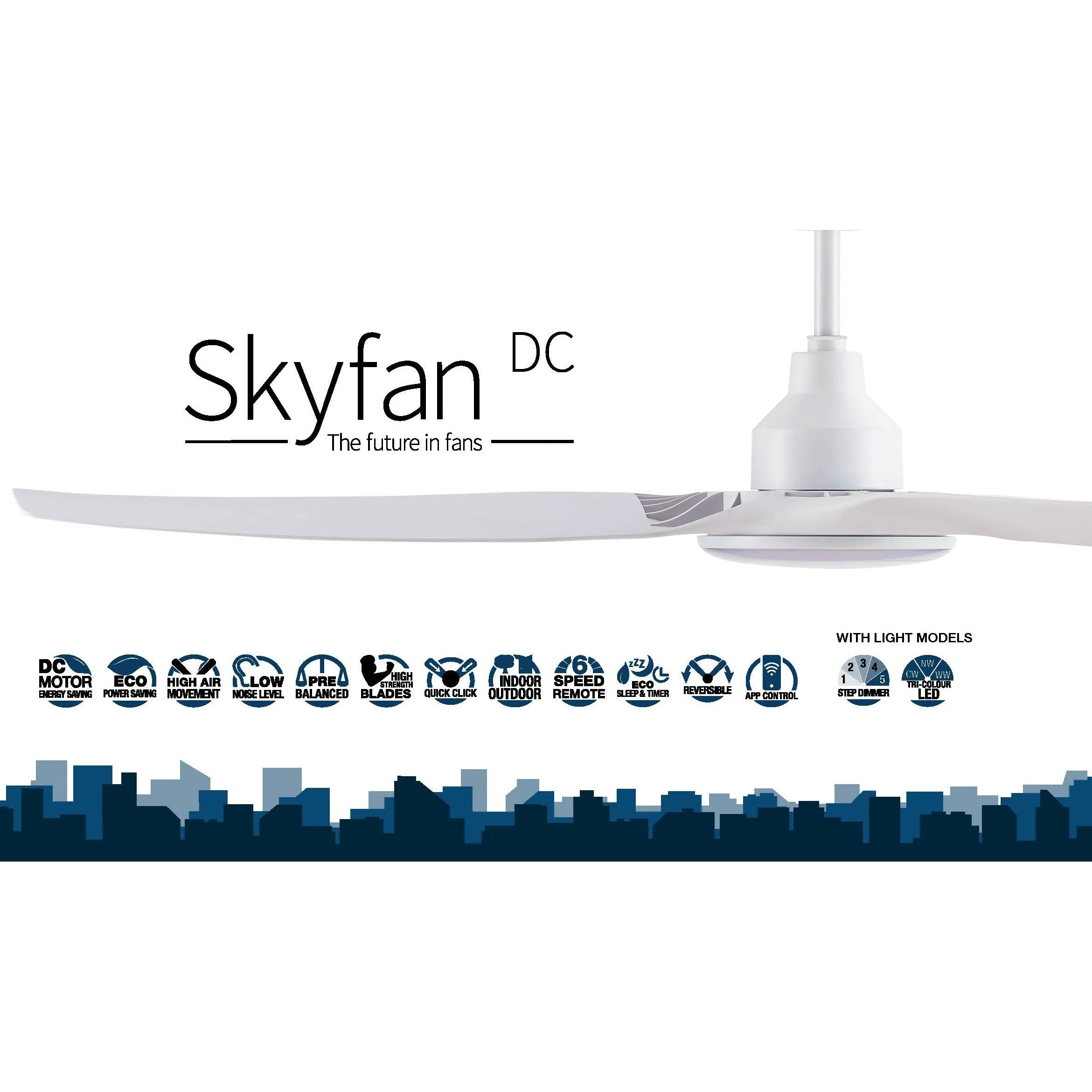 48" Skyfan DC Ceiling Fan w/ LED Light 3 Blades in Black or White SKY1203BL-L, SKY1203WH-L