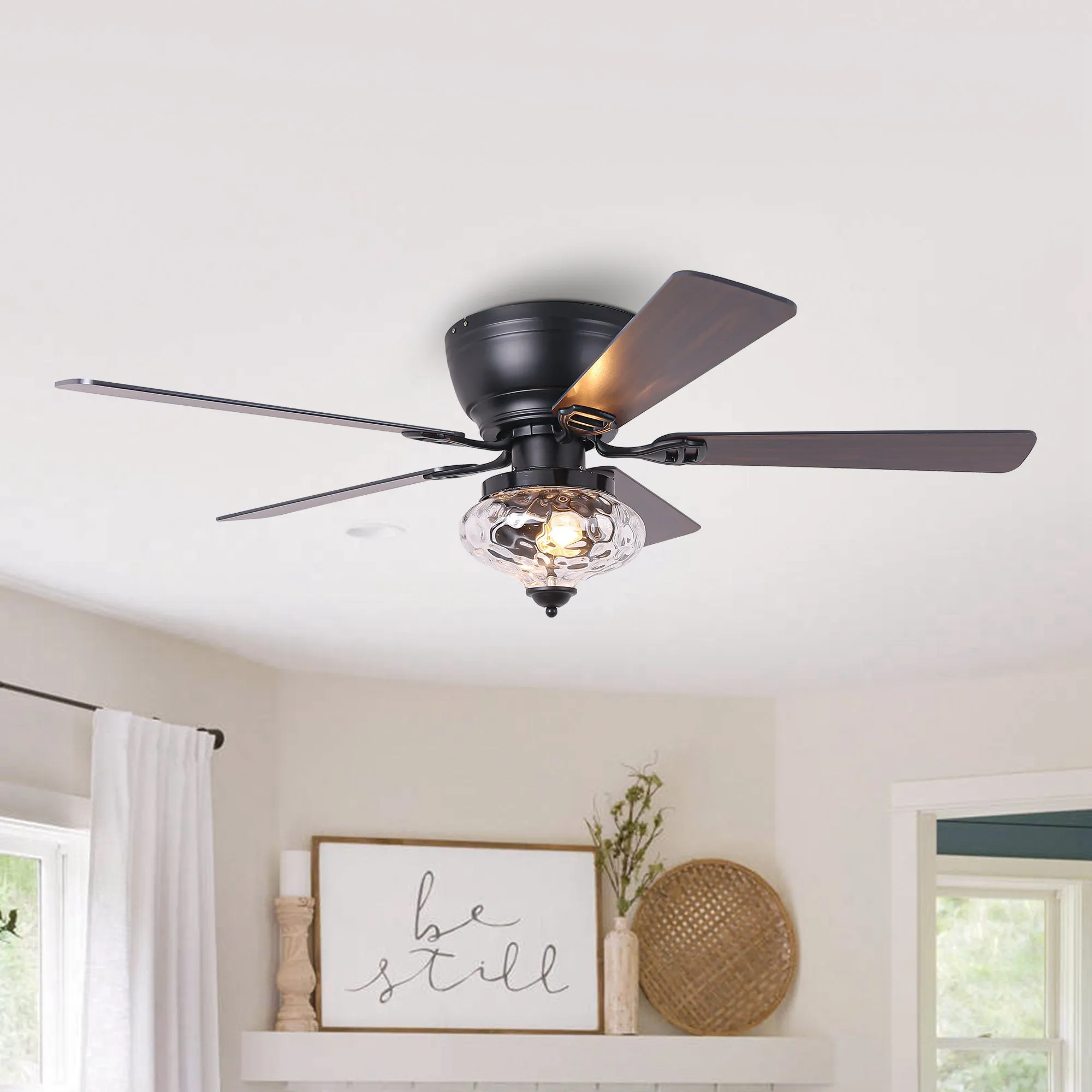 52" 5 Blades DC Motor Modern Flush Mount Ceiling Fan