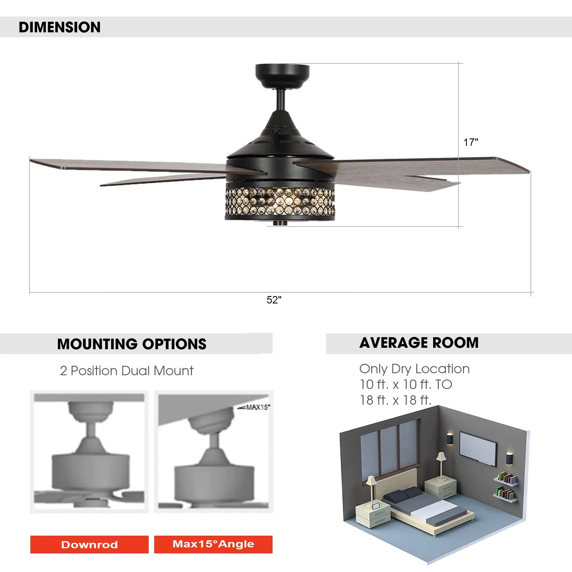 52" Cason Modern Downrod Mount Reversible Ceiling Fan with Lighting and Remote Control