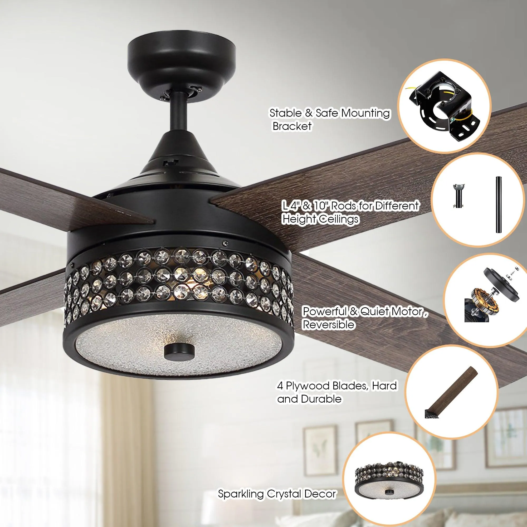 52" Cason Modern Downrod Mount Reversible Ceiling Fan with Lighting and Remote Control