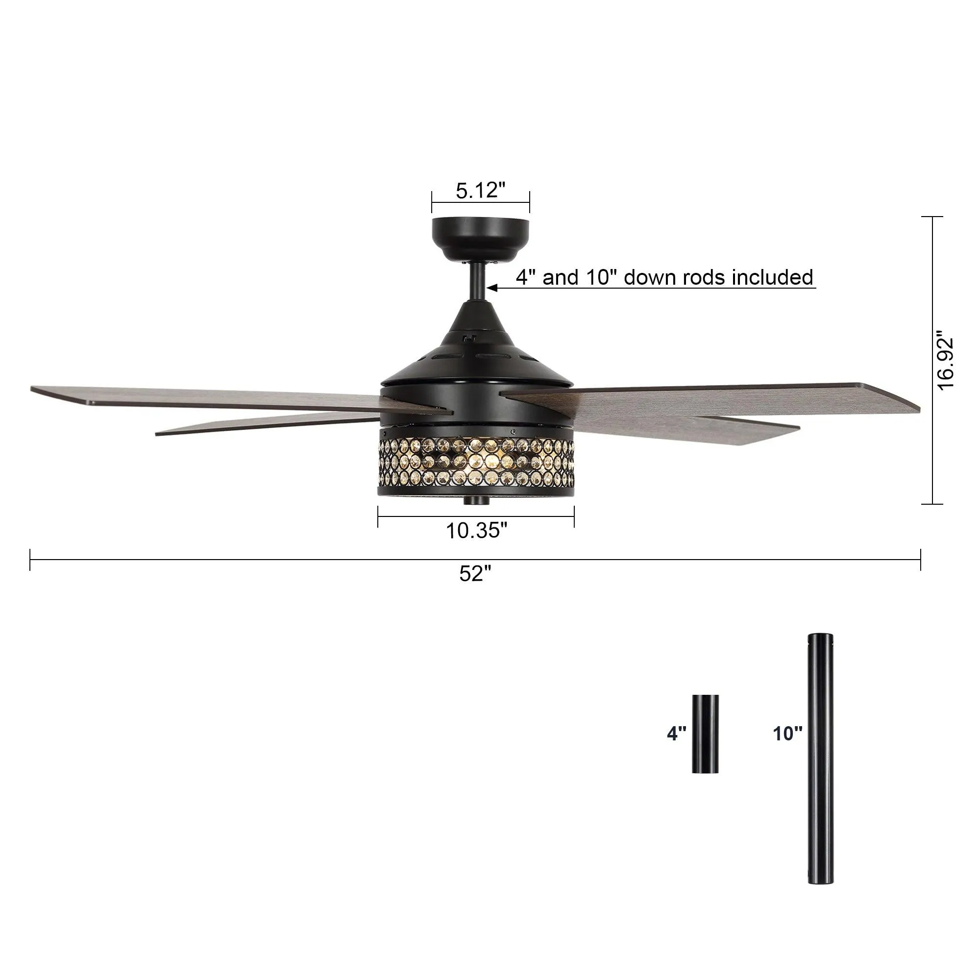 52" Cason Modern Downrod Mount Reversible Ceiling Fan with Lighting and Remote Control