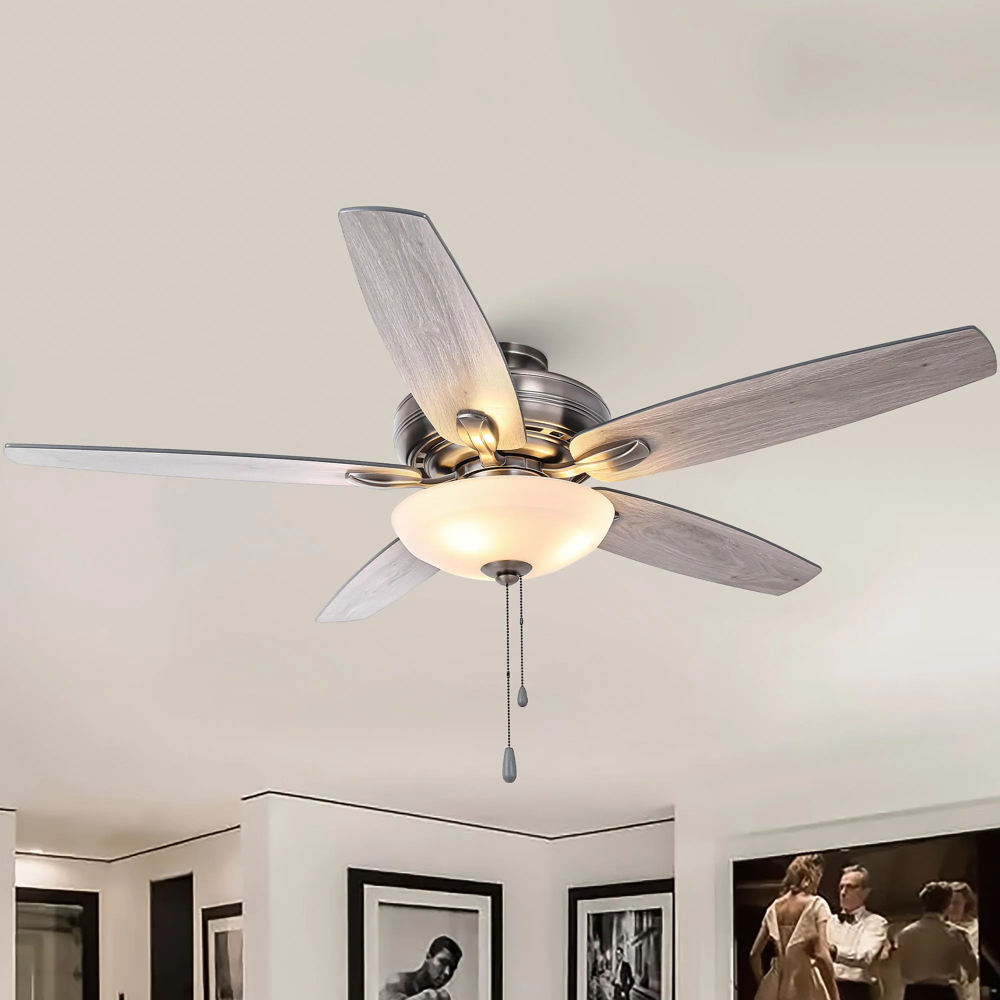 52" Traditional Pull Chain 5 Blades Ceiling Fan with Light