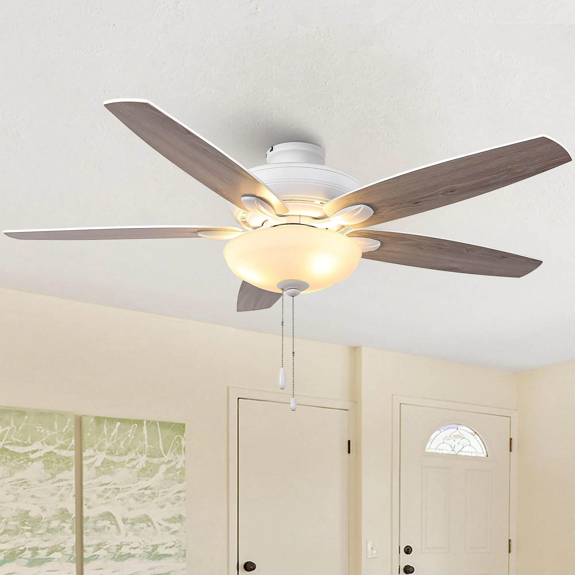 52" Traditional Pull Chain 5 Blades Ceiling Fan with Light