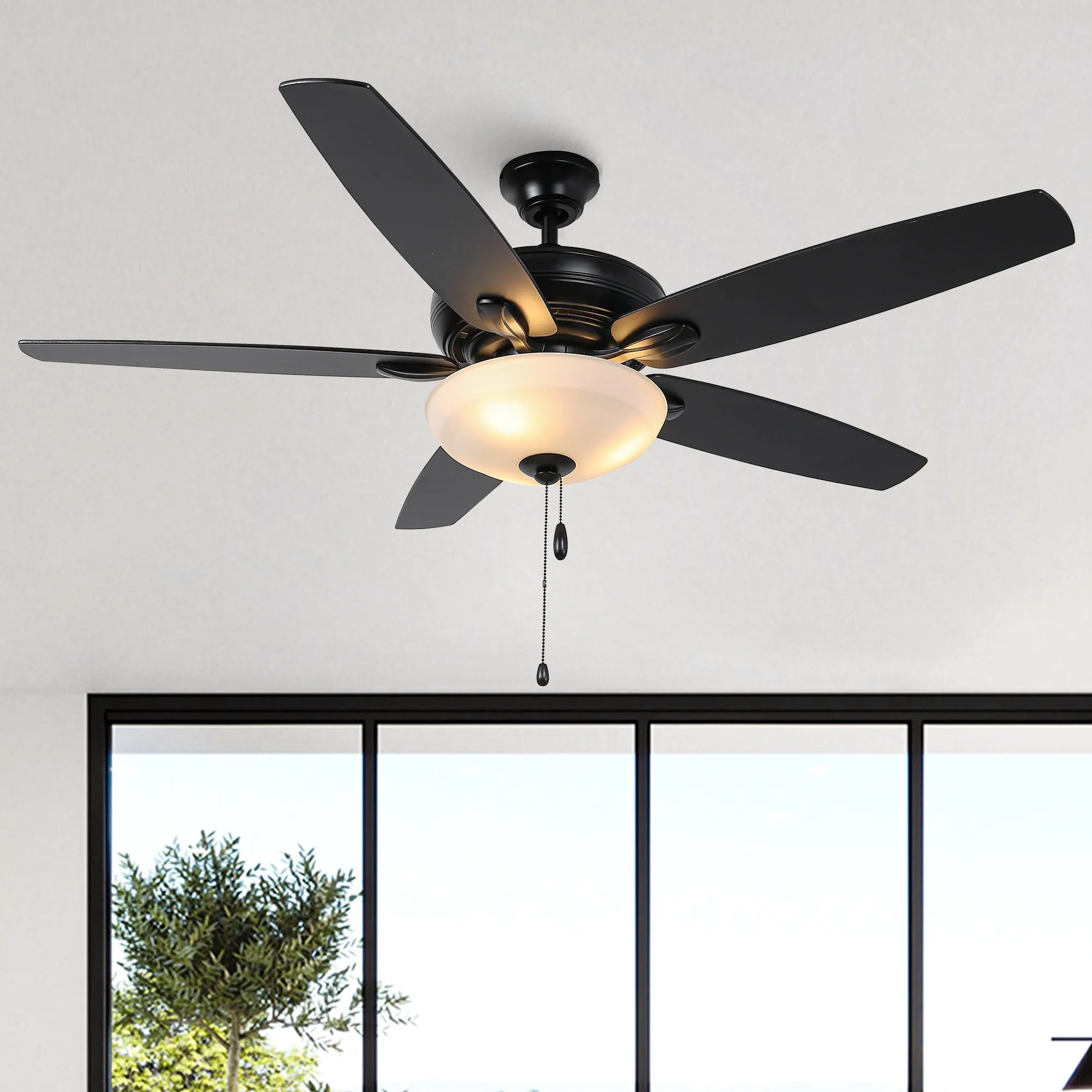 52" Traditional Pull Chain 5 Blades Ceiling Fan with Light