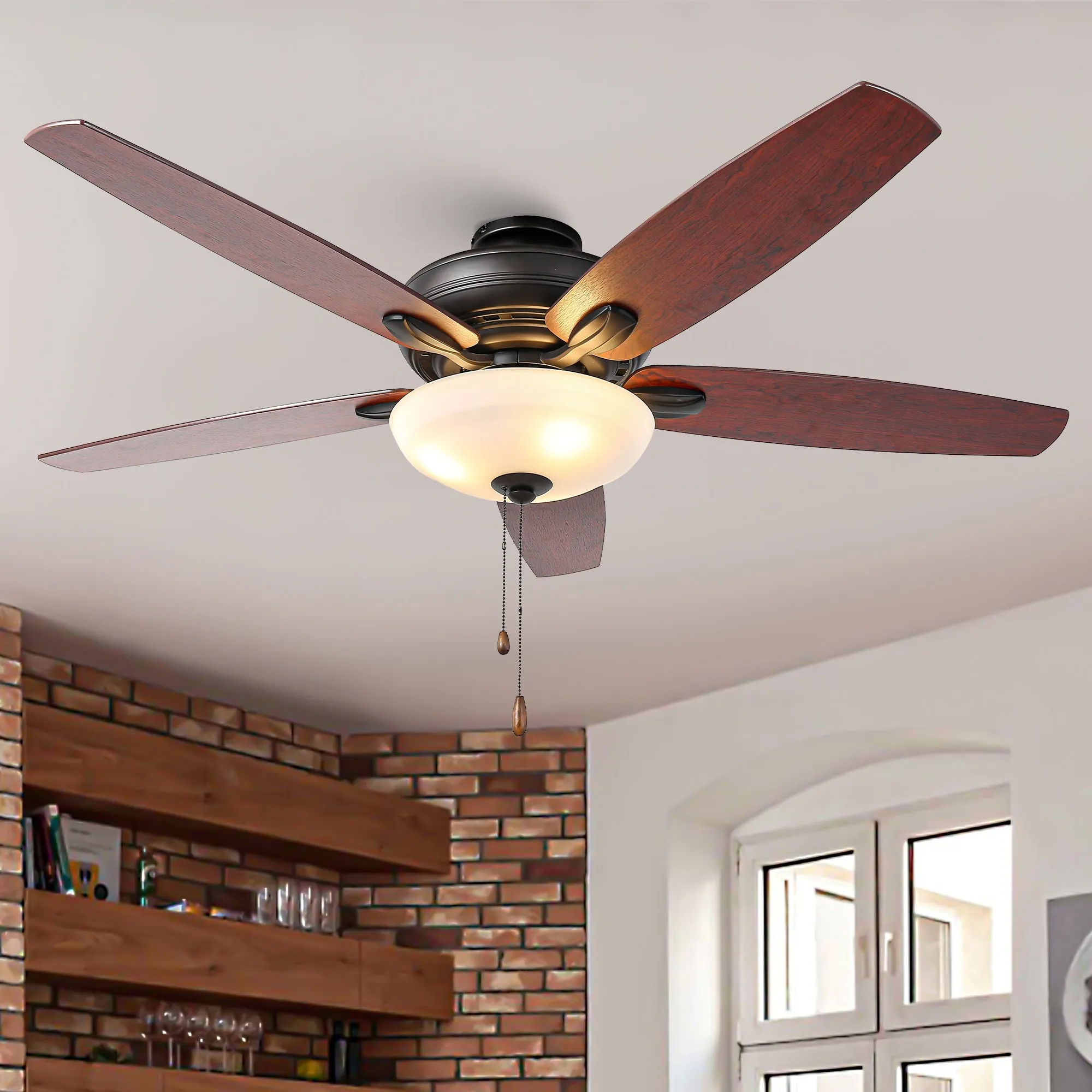 52" Traditional Pull Chain 5 Blades Ceiling Fan with Light