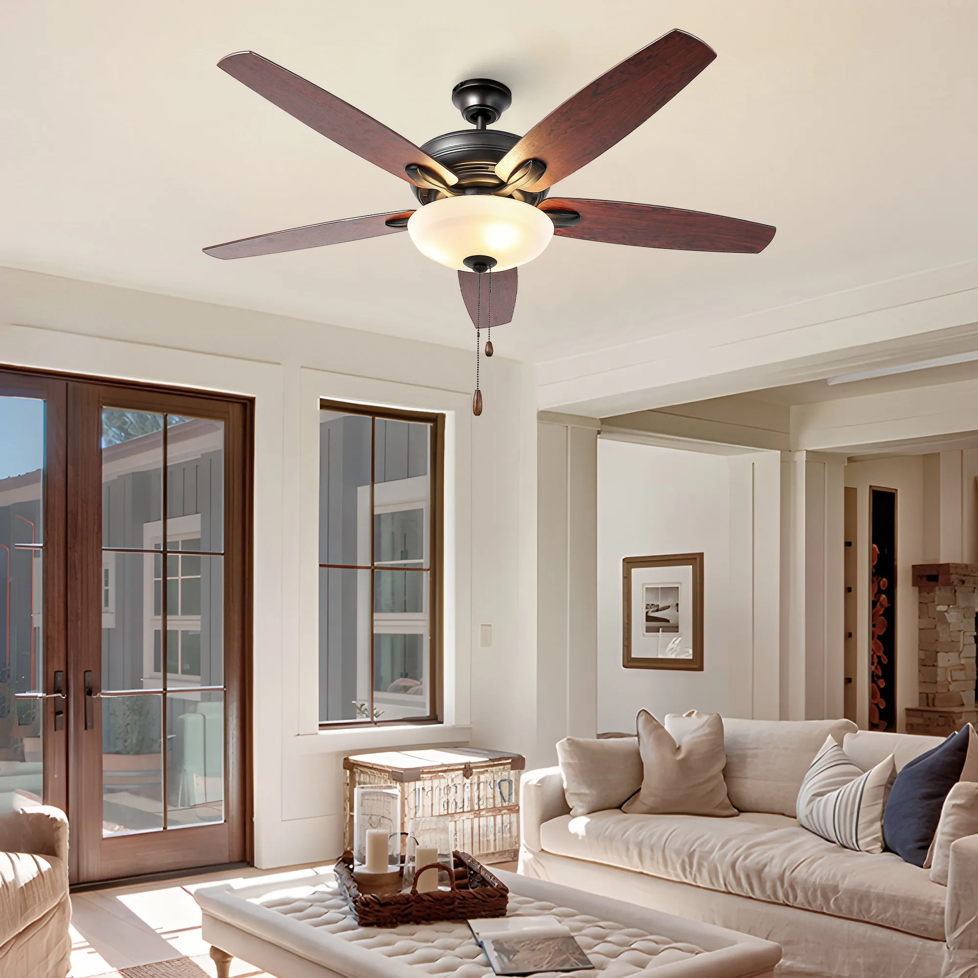 52" Traditional Pull Chain 5 Blades Ceiling Fan with Light