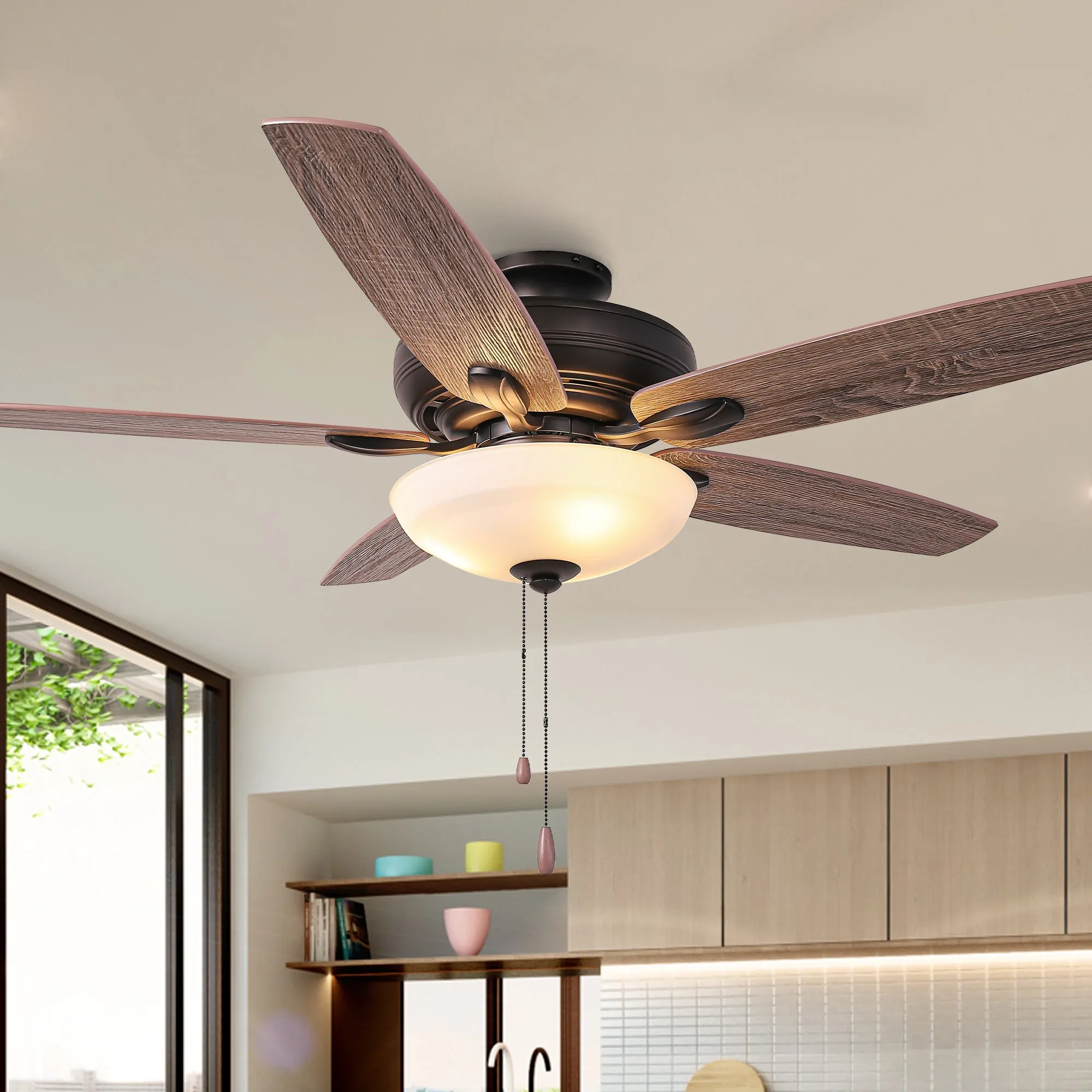 52" Traditional Pull Chain 5 Blades Ceiling Fan with Light