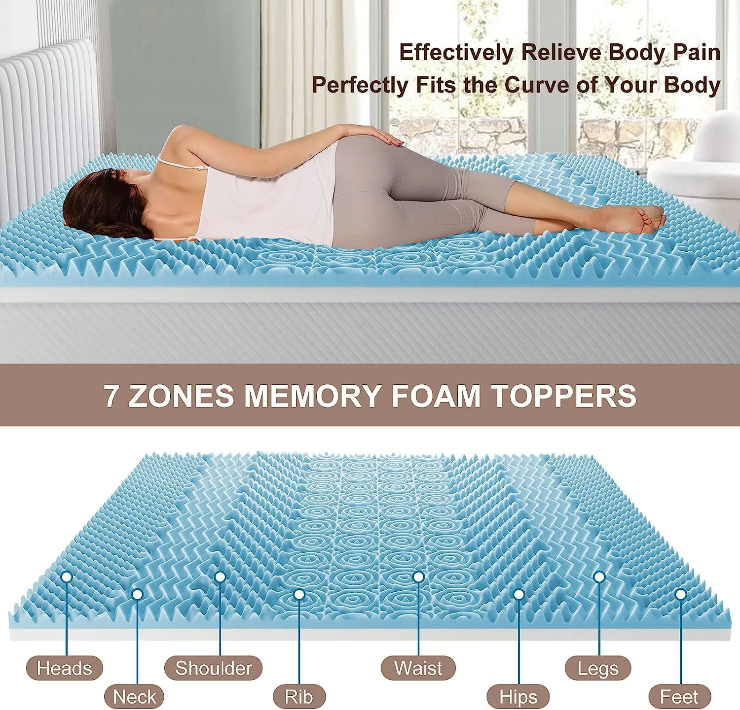 7-Zone Cool Gel Memory Foam Mattress Topper 8cm Thick King