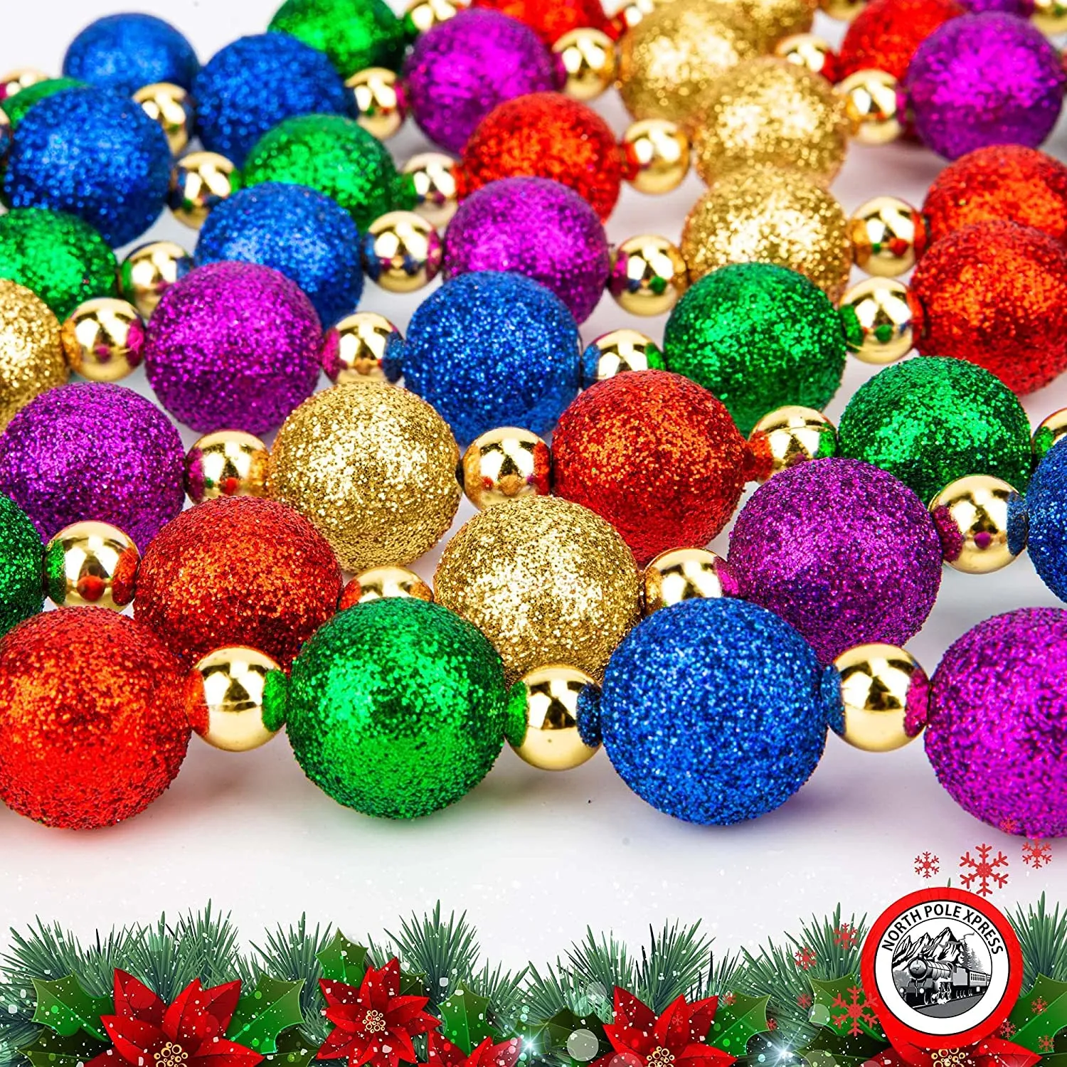 9 Foot Multi Color Glitter Bead Christmas Garland Decoration