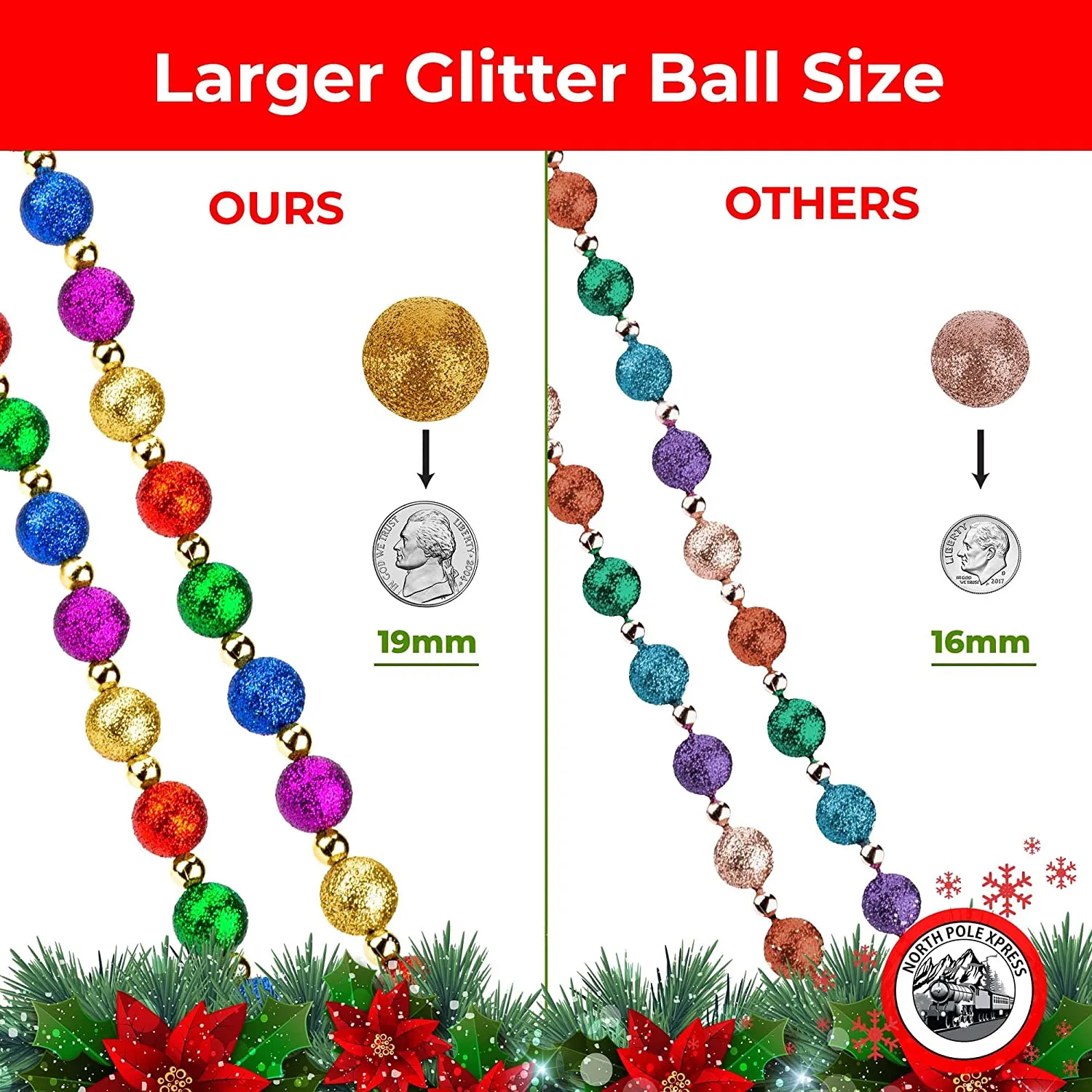 9 Foot Multi Color Glitter Bead Christmas Garland Decoration