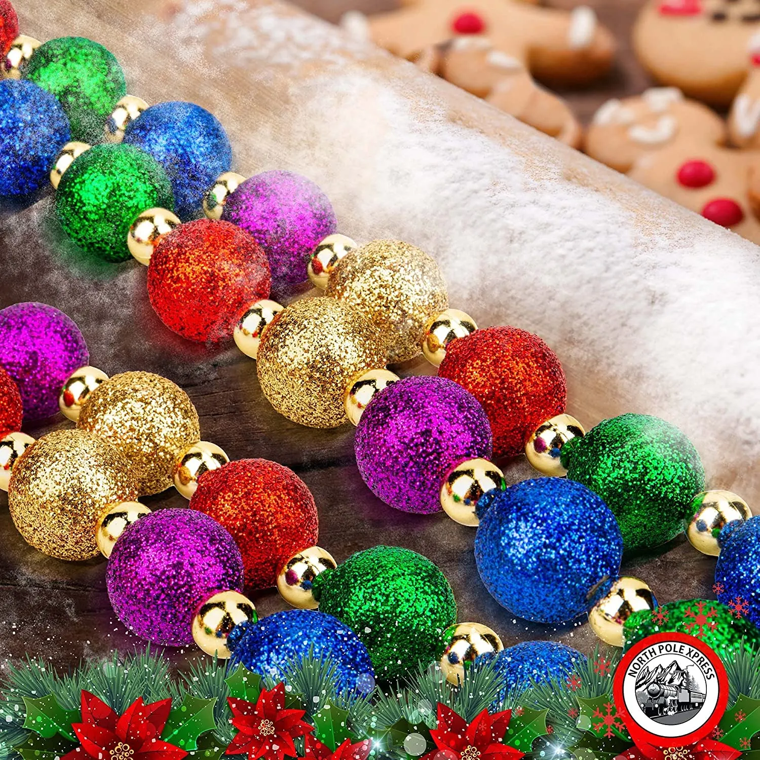 9 Foot Multi Color Glitter Bead Christmas Garland Decoration