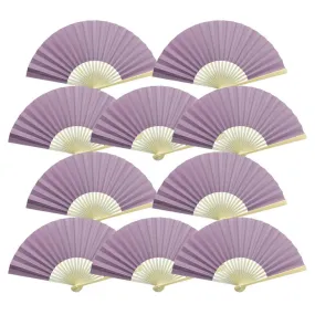 9" Lavender Paper Hand Fans for Weddings, Premium Paper Stock (10 Pack)