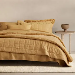 Abbotson Ochre Linen Quilted European Pillowsham by Sheridan