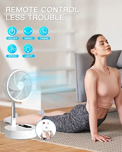 AICase Stand Fan,Folding Portable Telescopic Floor/USB Desk Fan with 7200mAh Rechargeable Battery,4 Speeds Super Quiet Adjustable Height and Head Great for Office Home Outdoor Camping-Black