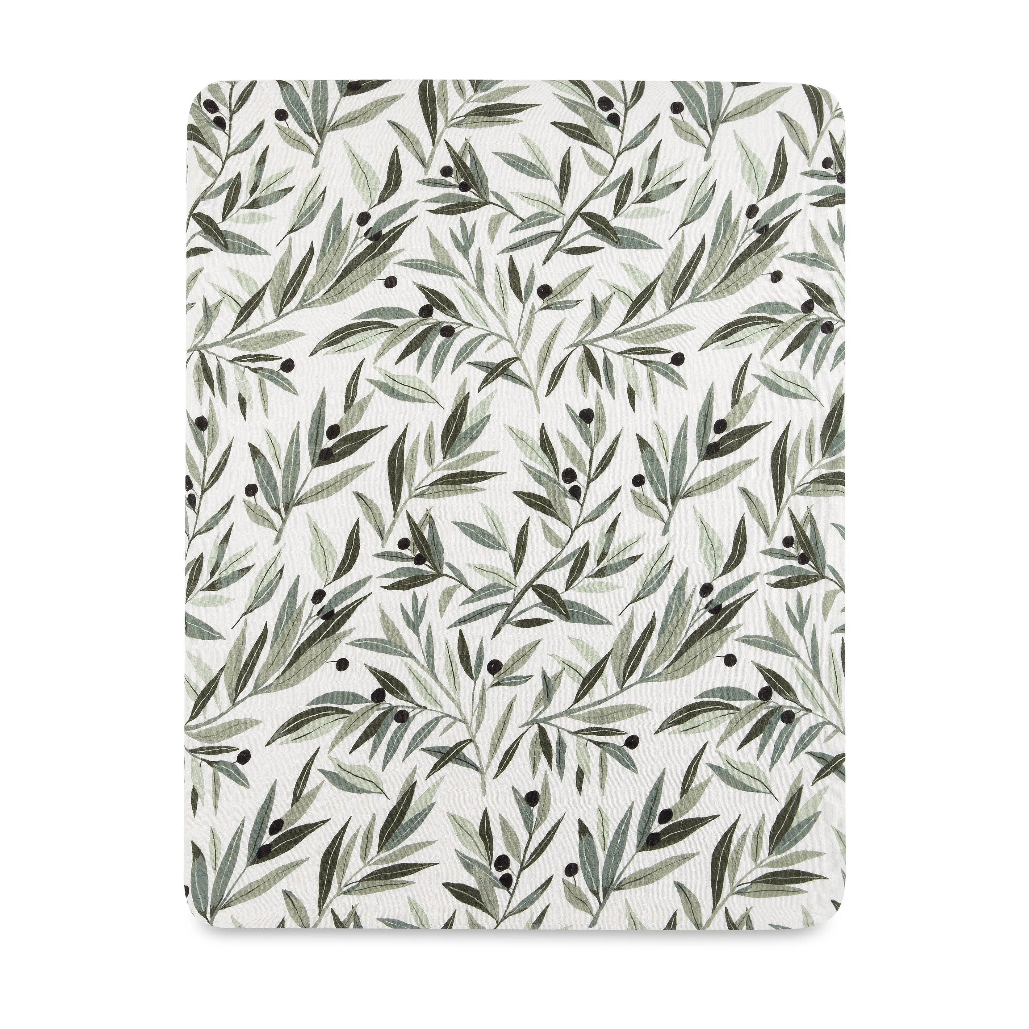 All-Stages Midi Crib Sheet in GOTS Certified Organic Muslin Cotton - Olive Branches