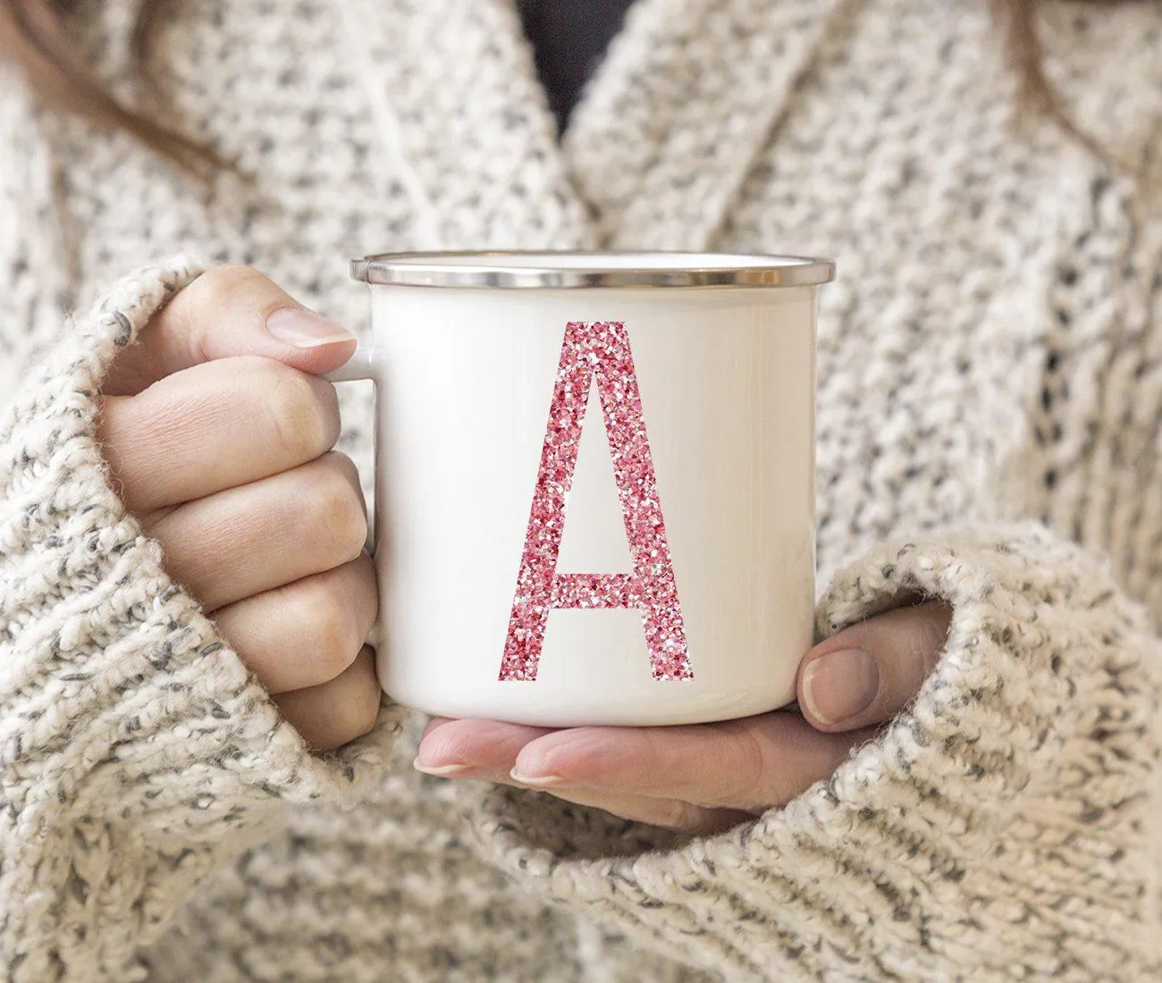 Andaz Press 11oz Faux Pink Glitter Monogram Campfire Coffee Mug