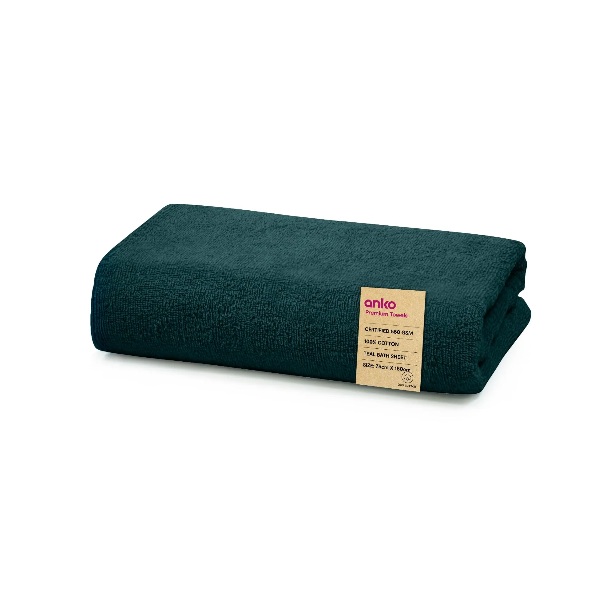 Anko Australia 100% Cotton 550 GSM XL Malmo Bath Towel | Set of 1 | Super-Soft, Absorbent, Quick-Drying | Teal Towel for Men, Women & Kids | 150x75 cm |Travel, Gym, Spa Towel