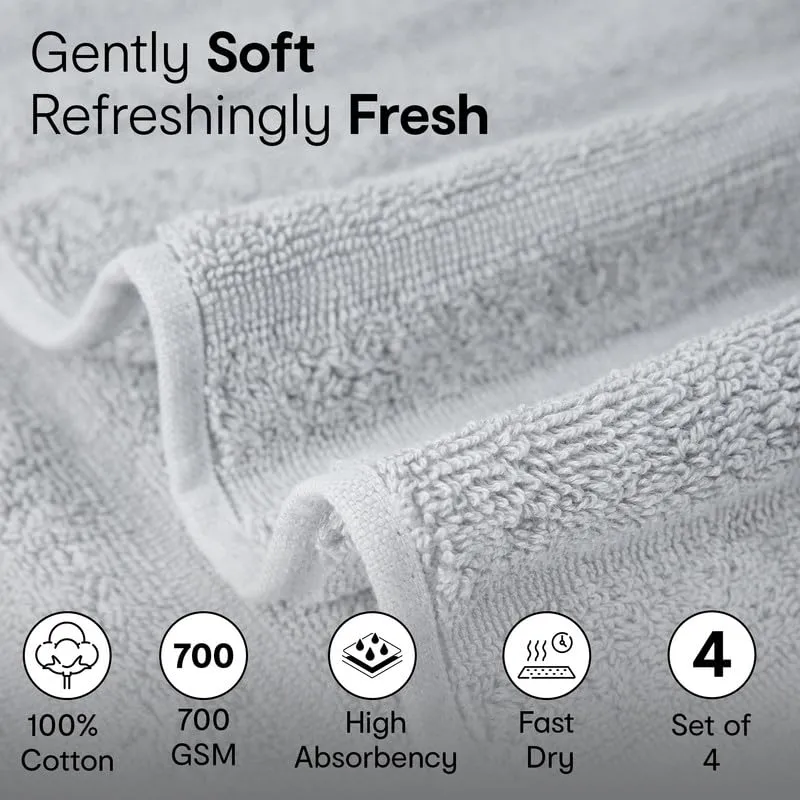 Anko Australia 100% Cotton 700 GSM Ribbed Towel Set | 2 Bath Towels, 2 Hand Towels | Super-Soft, Absorbent, Quick-Drying | Grey Cotton Towels for Bath, Travel & Gym | 135x68cm & 60x40cm