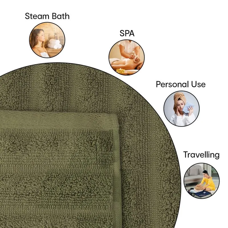 Anko Australia 100% Cotton 700 GSM Ribbed Towel Set | 2 Bath Towels, 2 Hand Towels | Super-Soft, Absorbent, Quick-Drying | Olive Green Cotton Towels for Bath, Travel & Gym | 135x68cm & 60x40cm