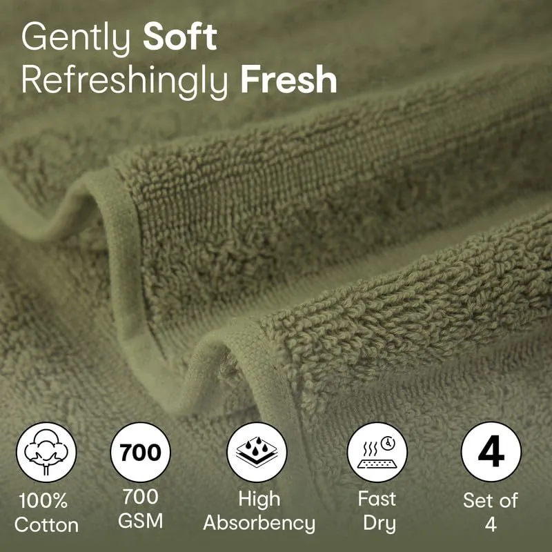 Anko Australia 100% Cotton 700 GSM Ribbed Towel Set | 2 Bath Towels, 2 Hand Towels | Super-Soft, Absorbent, Quick-Drying | Olive Green Cotton Towels for Bath, Travel & Gym | 135x68cm & 60x40cm