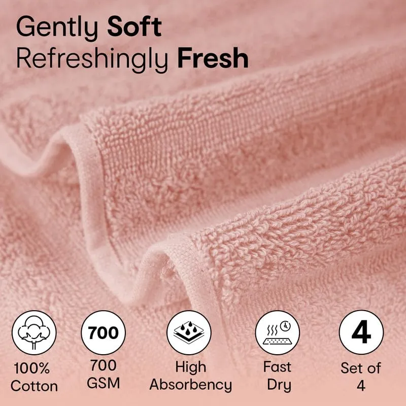 Anko Australia 100% Cotton 700 GSM Ribbed Towel Set | 2 Bath Towels, 2 Hand Towels | Super-Soft, Absorbent, Quick-Drying | Pink Cotton Towels for Bath, Travel & Gym | 135x68cm & 60x40cm