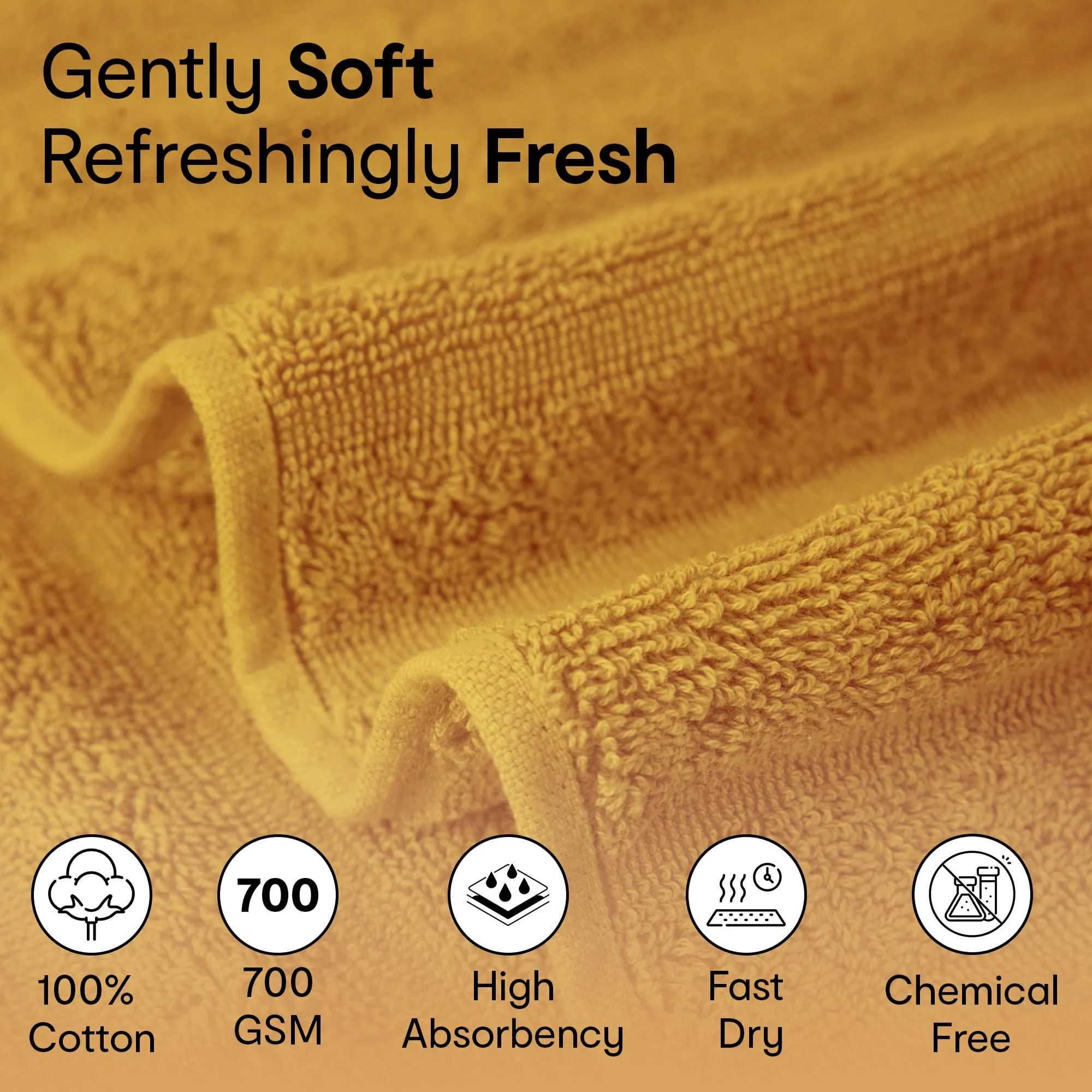 Anko Australia 100% Cotton 700 GSM XL Ribbed Bath Towel | Set of 1 | Super-Soft, Absorbent, Quick-Drying | Mustard Towel for Men, Women & Kids | 150x75 cm |Travel, Gym, Spa Towel