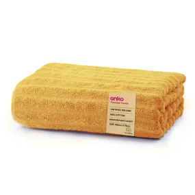 Anko Australia 100% Cotton 700 GSM XL Ribbed Bath Towel | Set of 1 | Super-Soft, Absorbent, Quick-Drying | Mustard Towel for Men, Women & Kids | 150x75 cm |Travel, Gym, Spa Towel